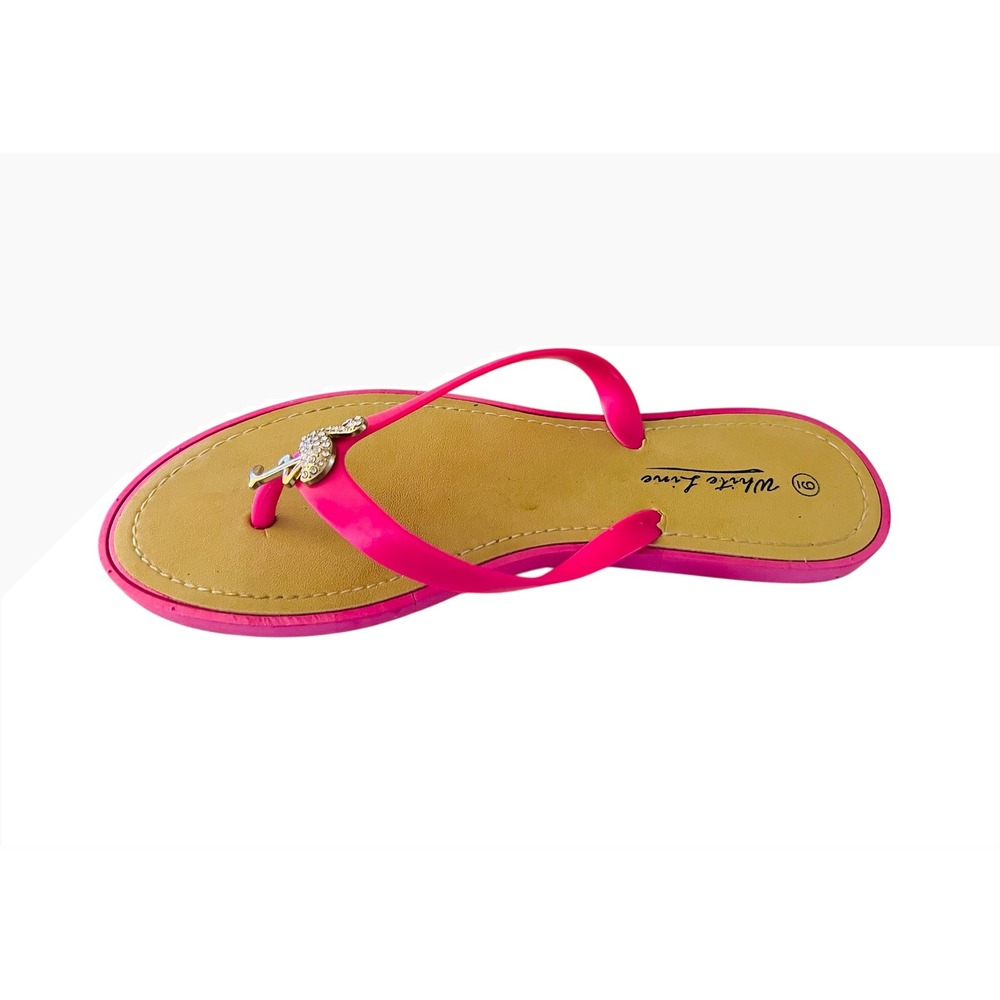 White Line Flamingo Sandals Rhinestone Thong‎ Hot Pink Summer Beach Pool Size 9 - Picture 5 of 5
